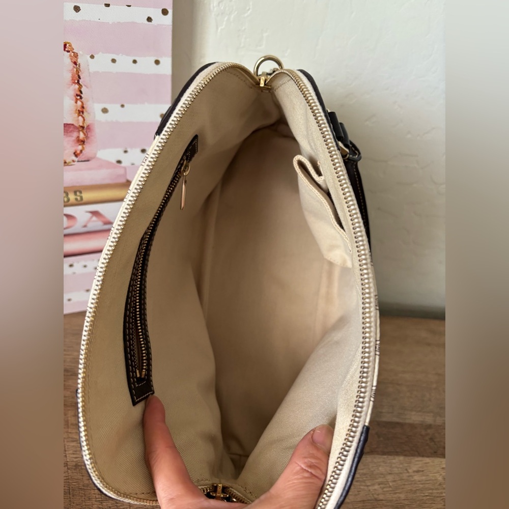 Celine Coated Canvas Macadam Dome Bag Cream and Dark Brown Bag with Gold Accents - Picture 9 of 14